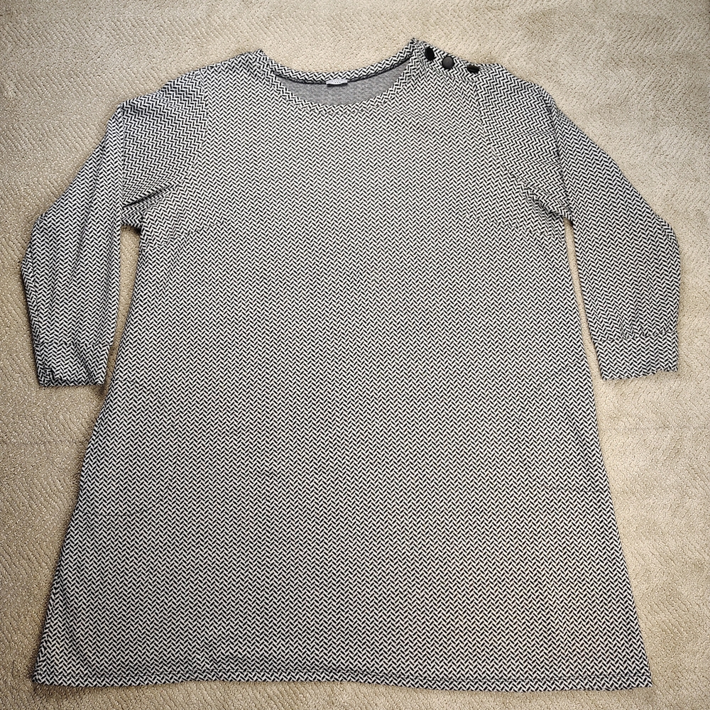 Studio 1886 Black and White Herringbone Shift Dress Women's Size 2X/2T (22W-24W)